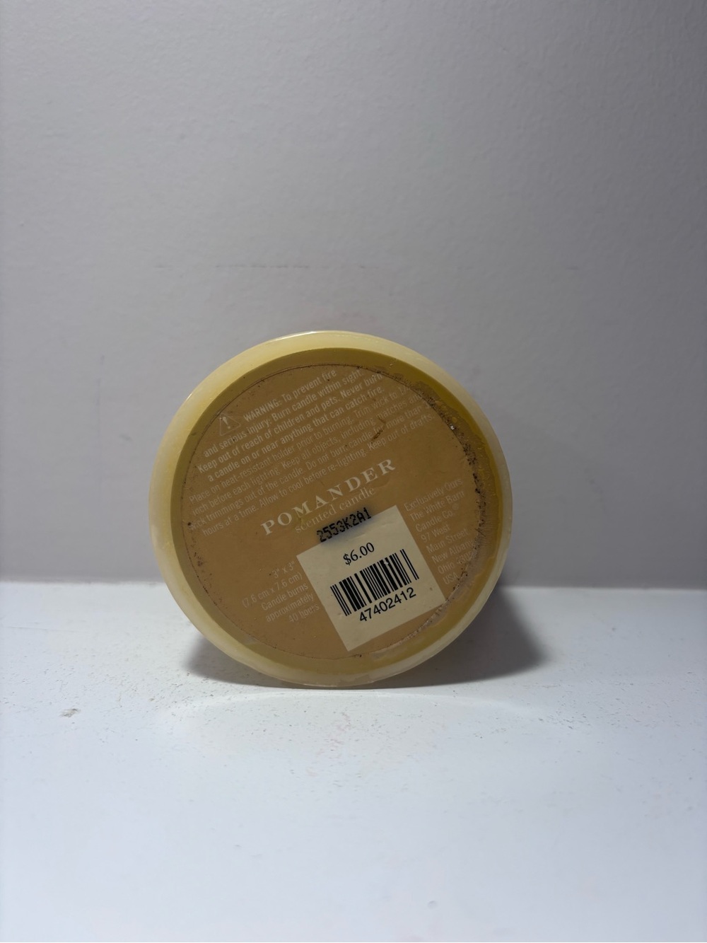 Vintage White Barn Pomander Scented Pillar Candle 3x3 - Picture 5 of 6